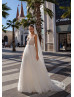Beaded Ivory Tulle Lace V Back Boho Wedding Dress